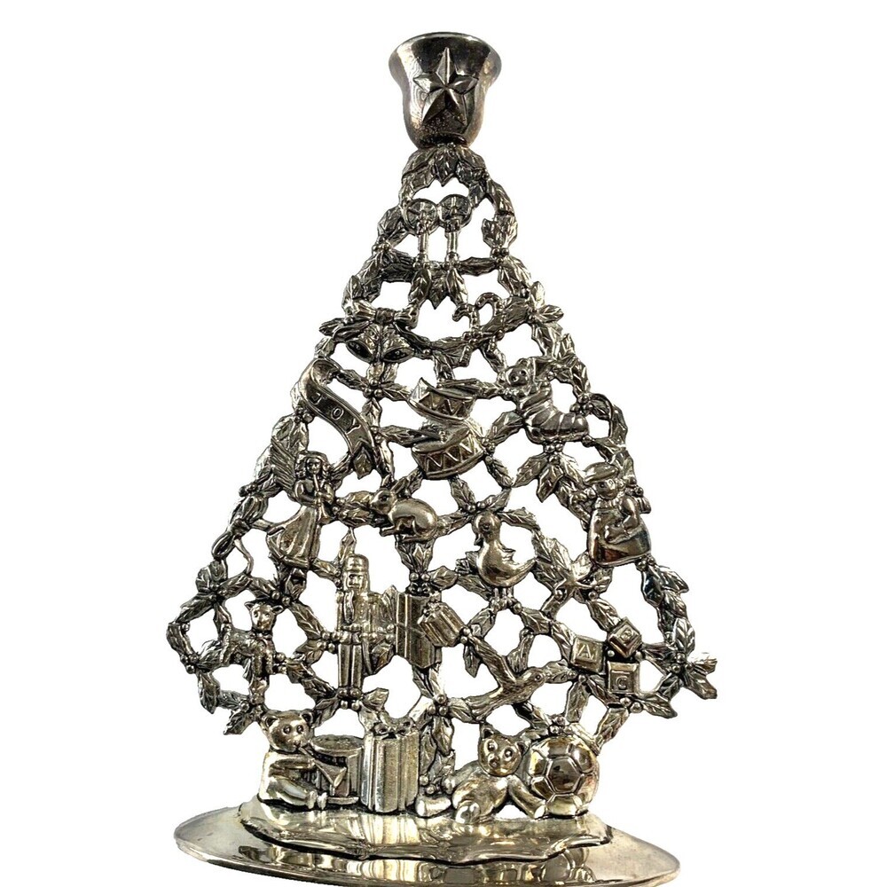 International Silver Co Christmas Tree Candle Holder Silverplated Antique Finish